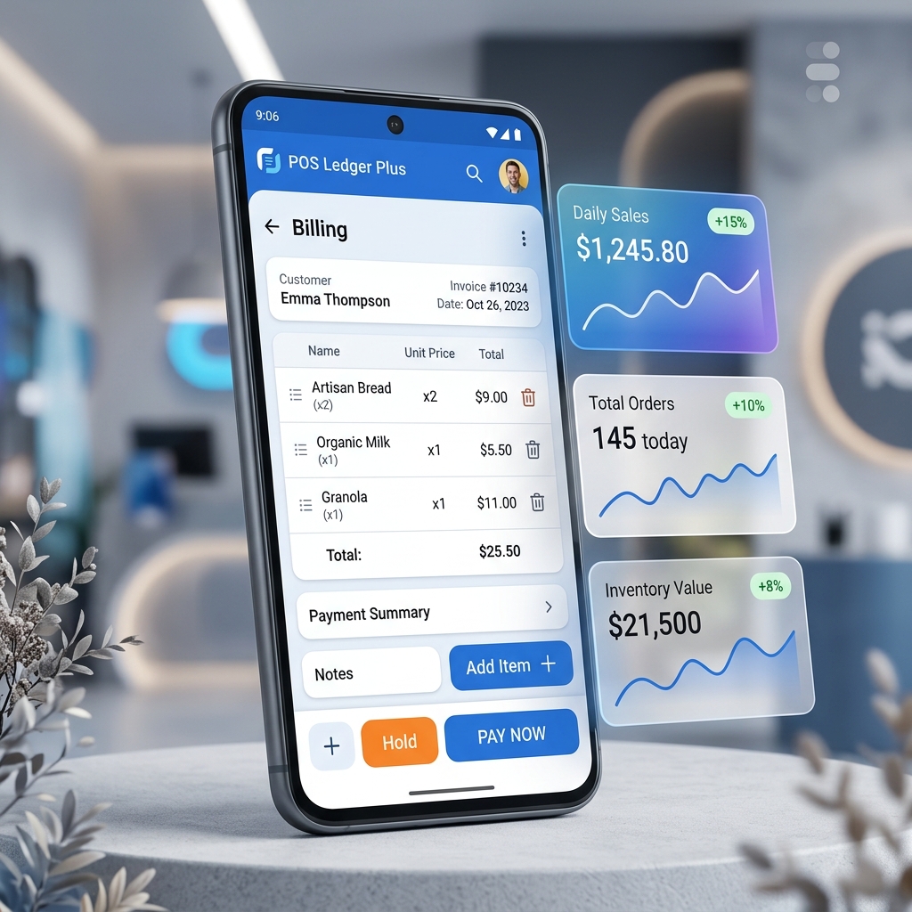 POS Ledger Plus Retail Clothing Billing App Interface